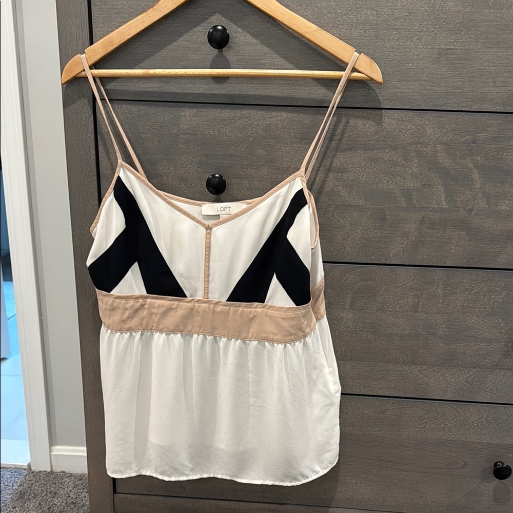 LOFT Asymmetrical Black and White Fitted Camisole
